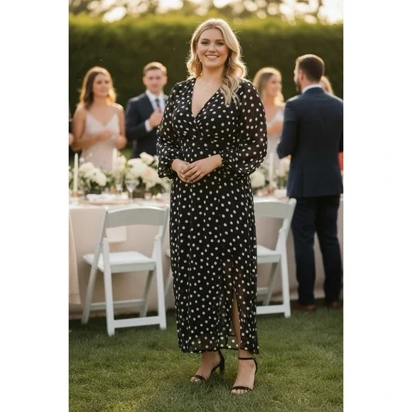 Ava & Viv Women's Balloon Long Sleeve Maxi Shift Dress Lightweight Polka XXL 2XL - Picture 1 of 8